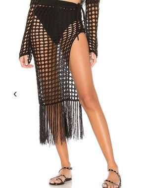 Lovers + Friends Black Knit Top with Open Crochet Detail